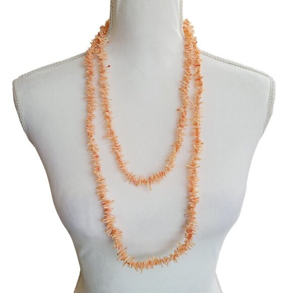 Infinity Angel Skin Coral Stick Branch Necklace Bead Strand 60" Salmon Color - Picture 1 of 5